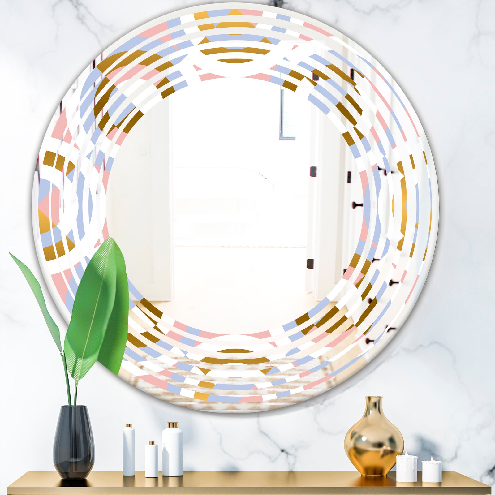 Circular geometric shapes pattern - Modern Round or Oval Wall Mirror - Wave