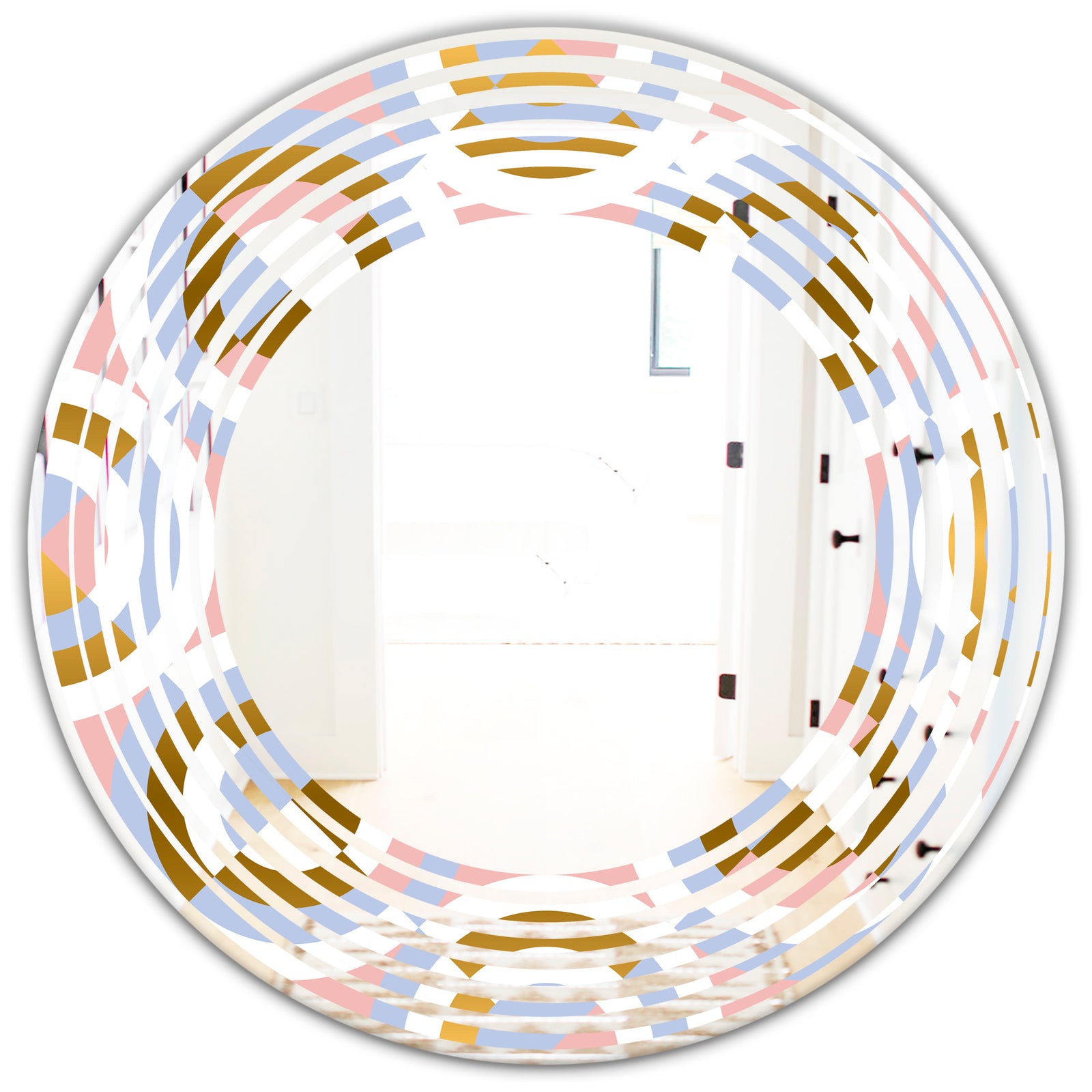 Circular geometric shapes pattern - Modern Round or Oval Wall Mirror - Wave