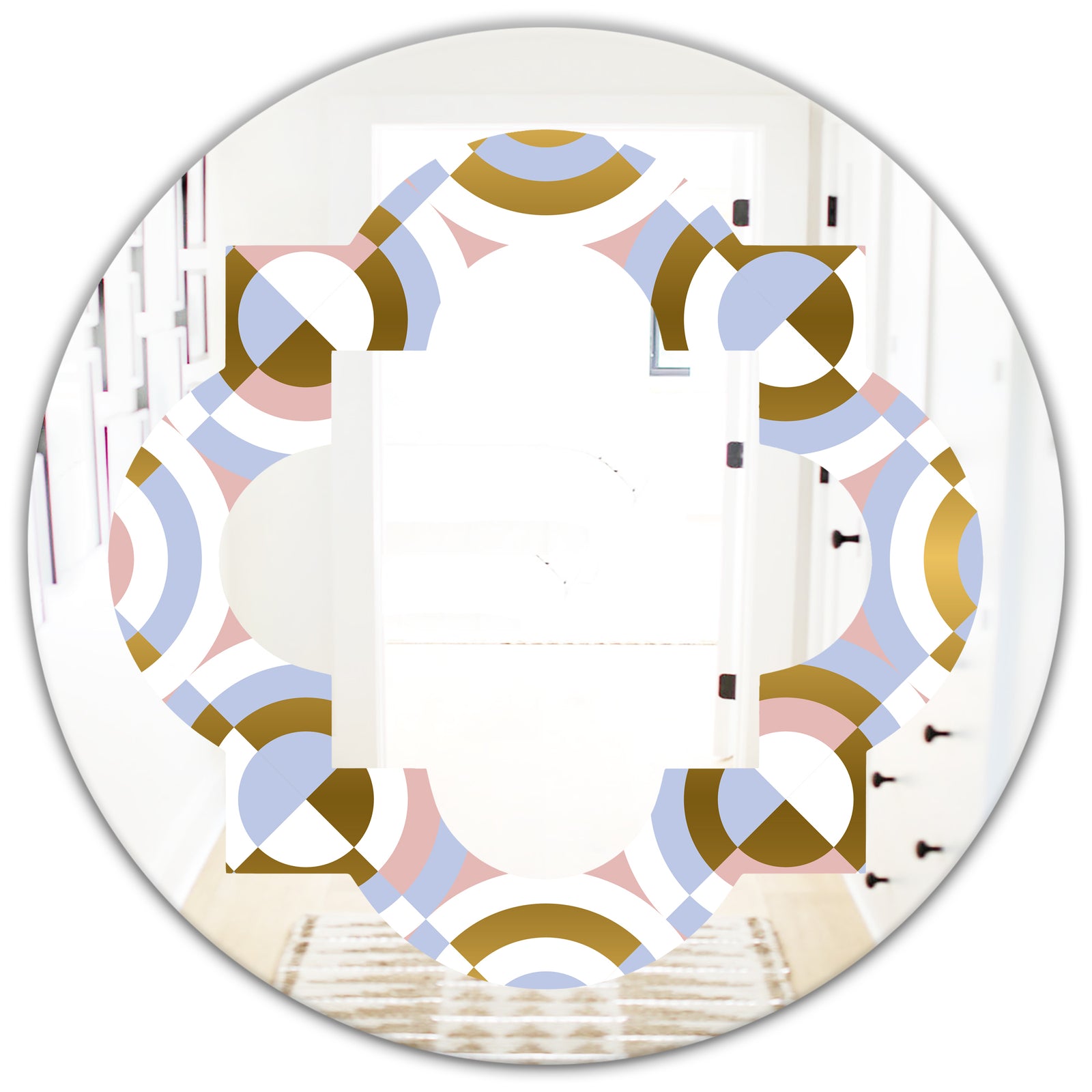 Circular geometric shapes pattern - Modern Round or Oval Wall Mirror - Quatrefoil