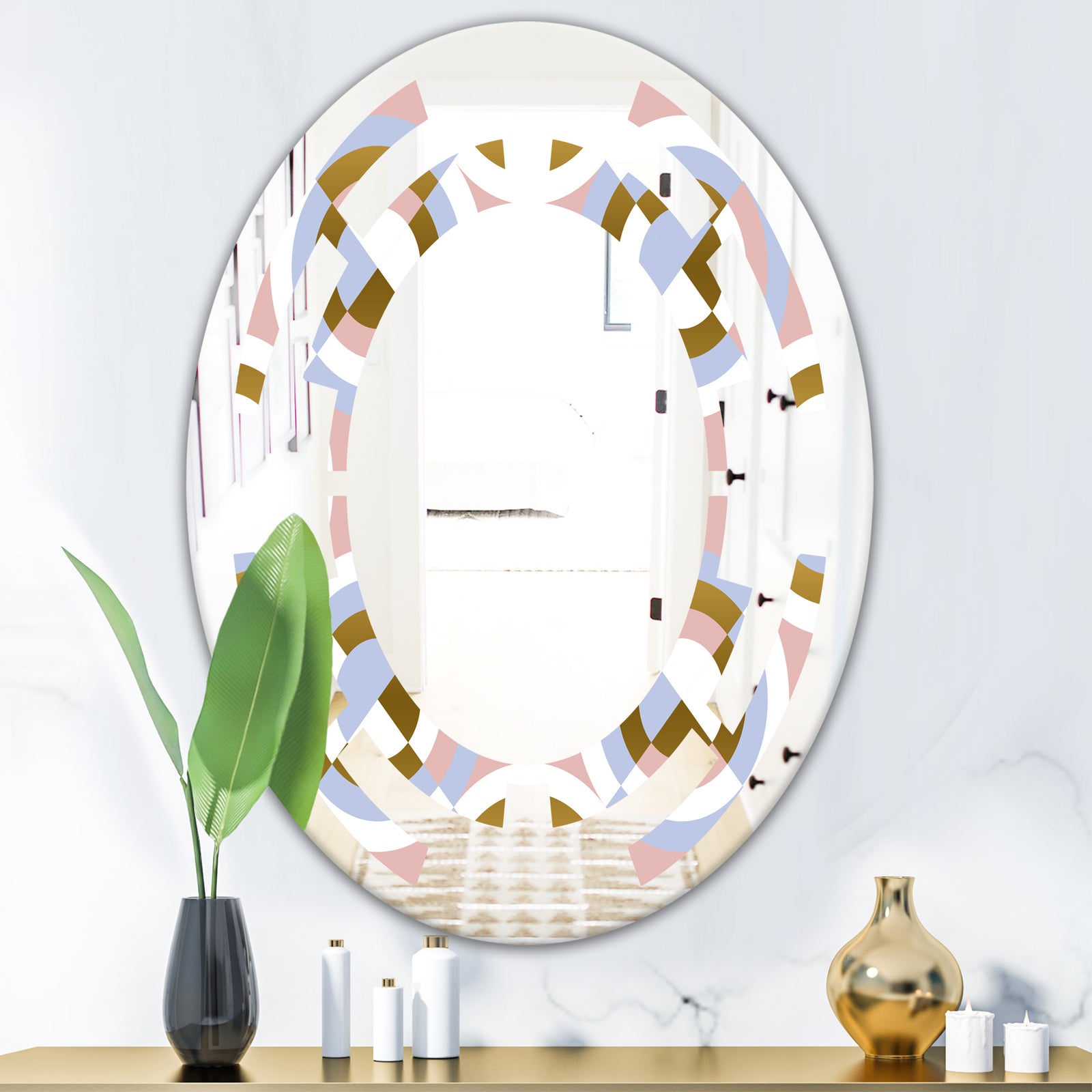 Circular geometric shapes pattern - Modern Round or Oval Wall Mirror - Space