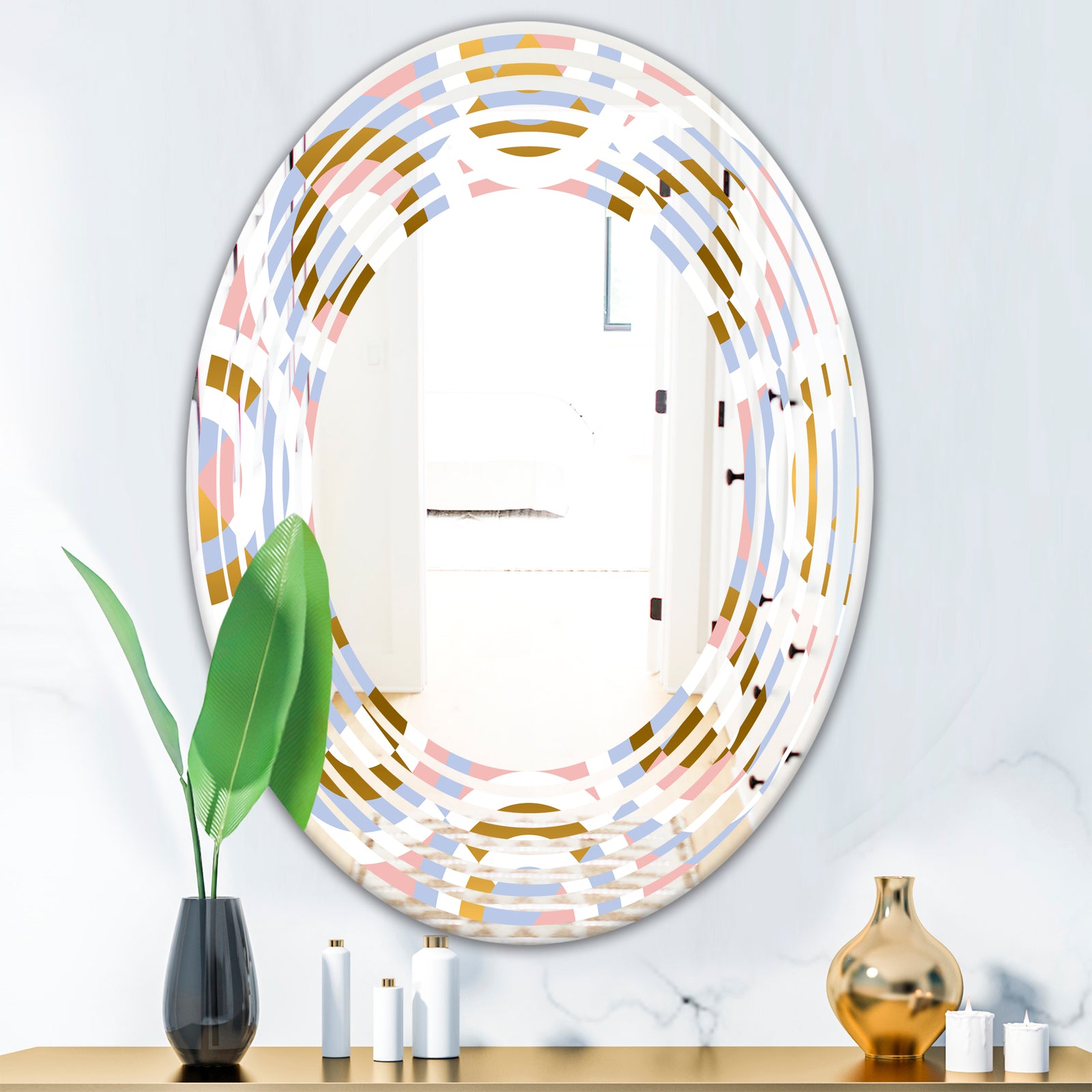 Circular geometric shapes pattern - Modern Round or Oval Wall Mirror - Wave