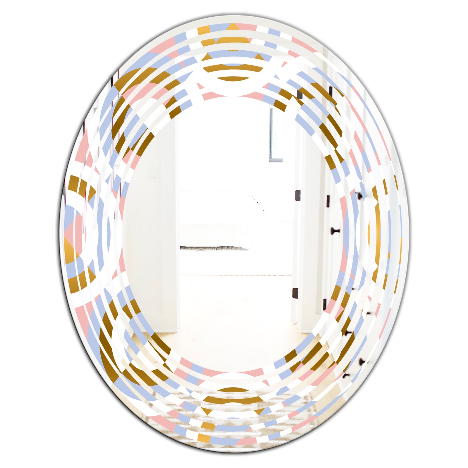 Circular geometric shapes pattern - Modern Round or Oval Wall Mirror - Wave
