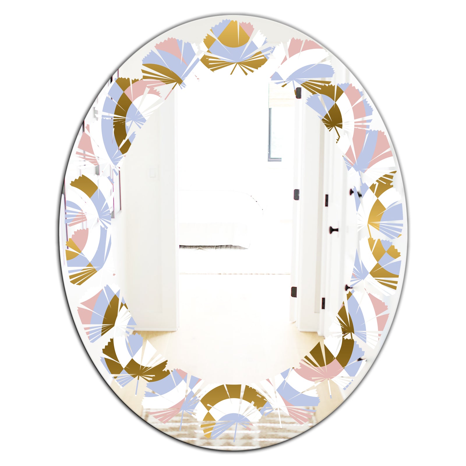 Circular geometric shapes pattern - Modern Round or Oval Wall Mirror - Leaves