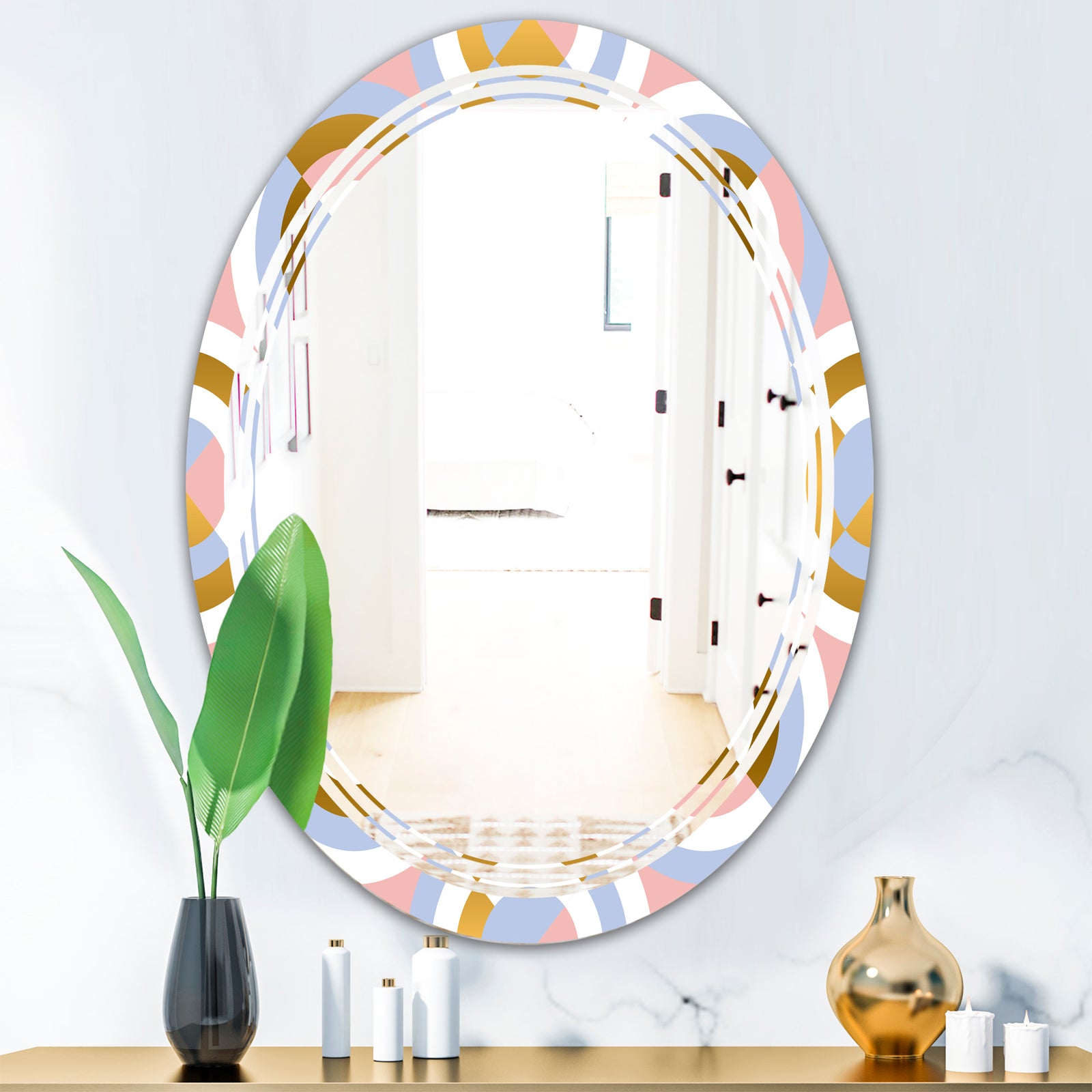 Circular geometric shapes pattern - Modern Round or Oval Wall Mirror - Triple C