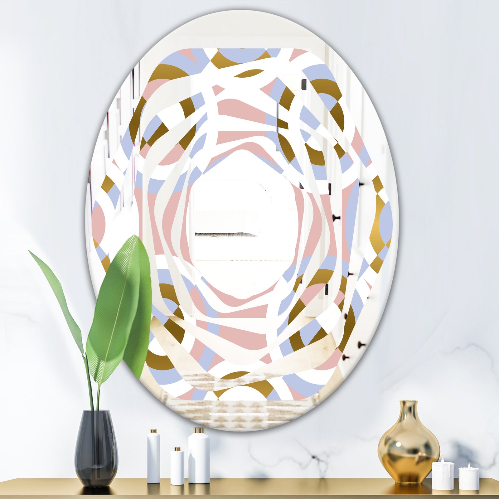 Circular geometric shapes pattern - Modern Round or Oval Wall Mirror - Whirl