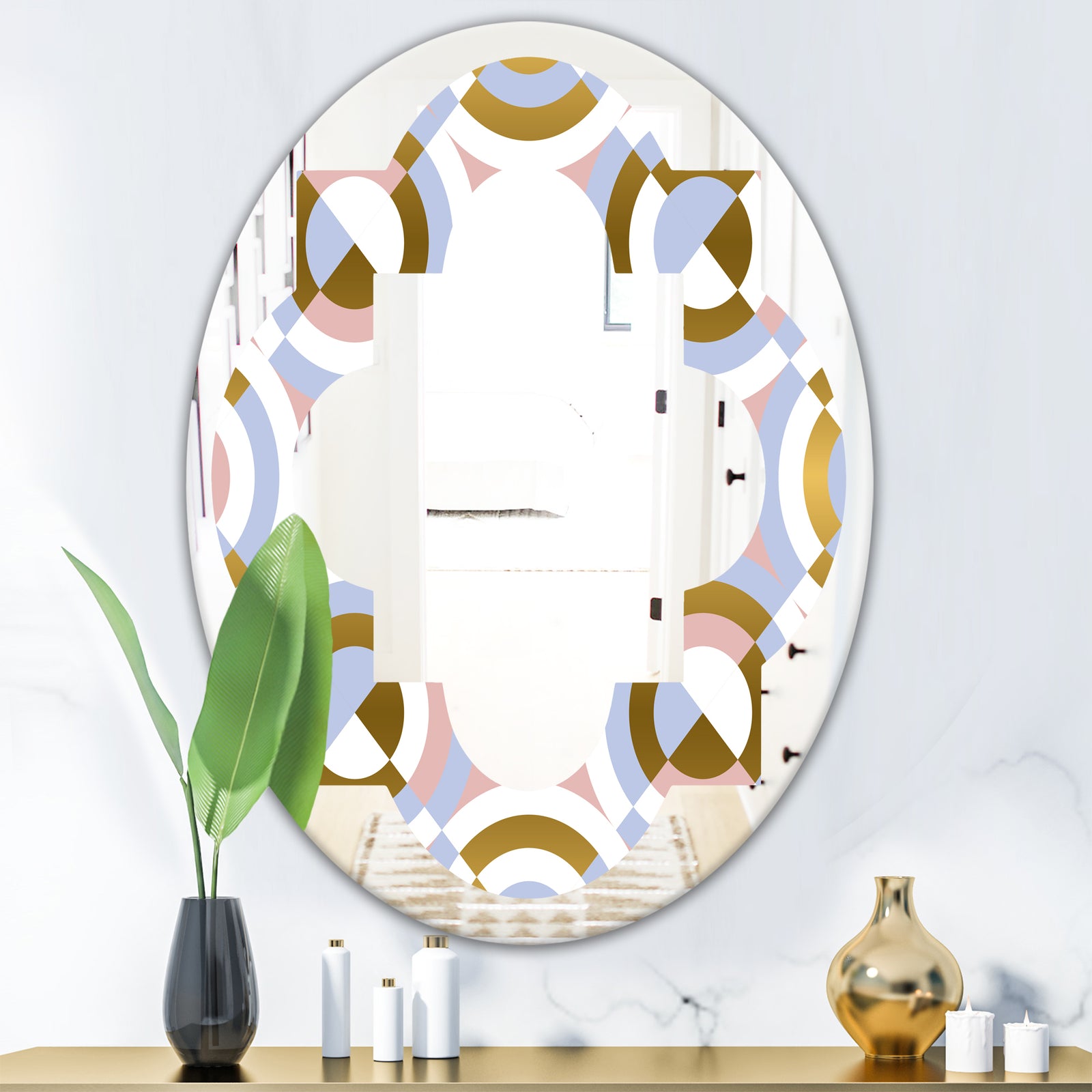 Circular geometric shapes pattern - Modern Round or Oval Wall Mirror - Quatrefoil