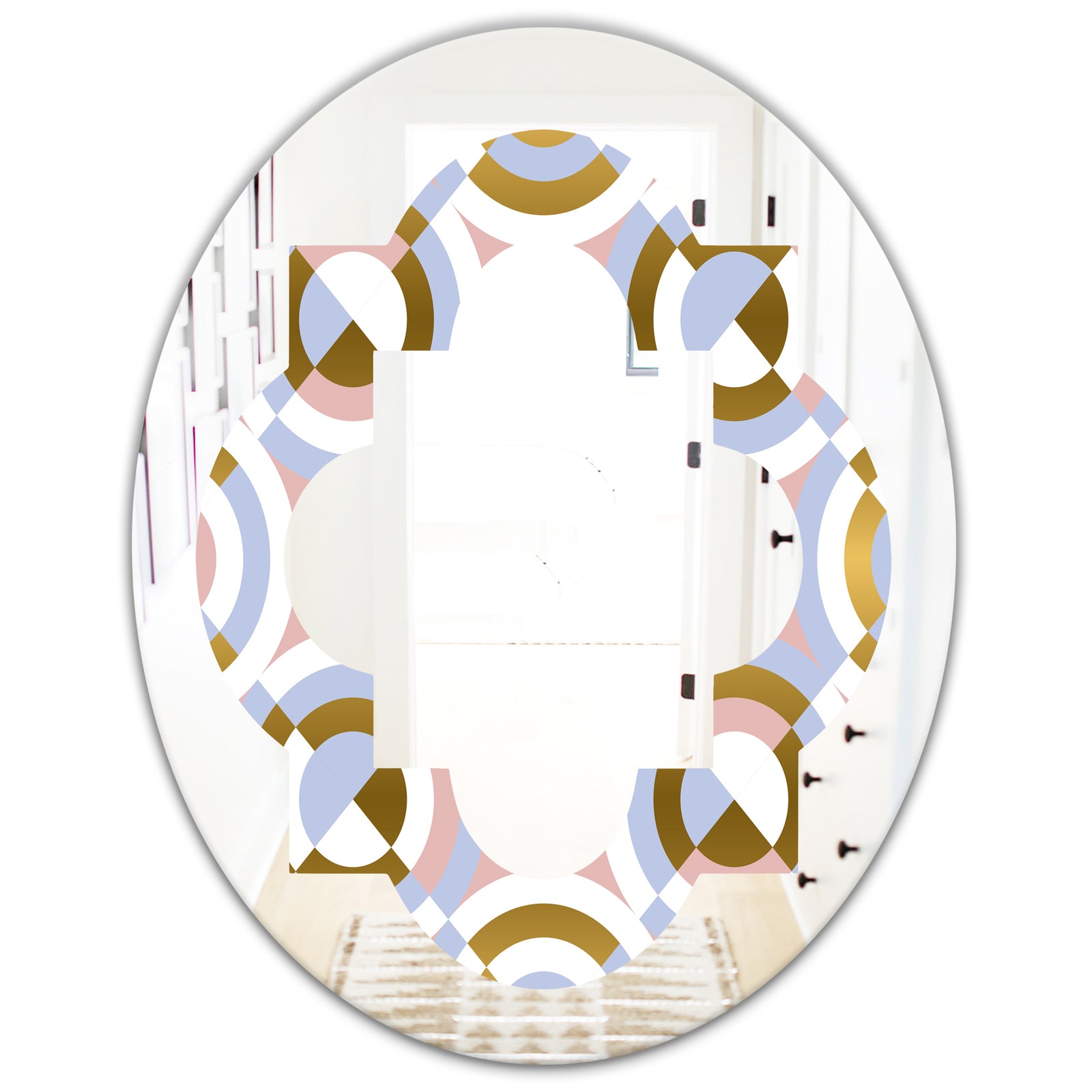Circular geometric shapes pattern - Modern Round or Oval Wall Mirror - Quatrefoil