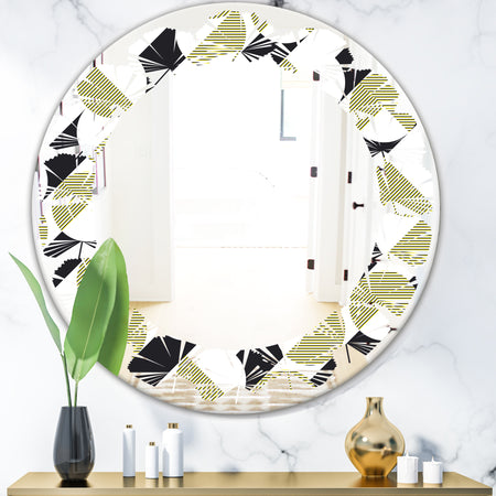 Circular Abstract Retro Geometric II - Modern Round or Oval Wall Mirror - Leaves