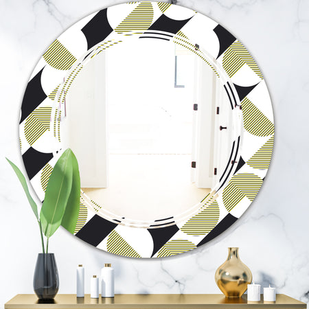 Circular Abstract Retro Geometric II - Modern Round or Oval Wall Mirror - Triple C