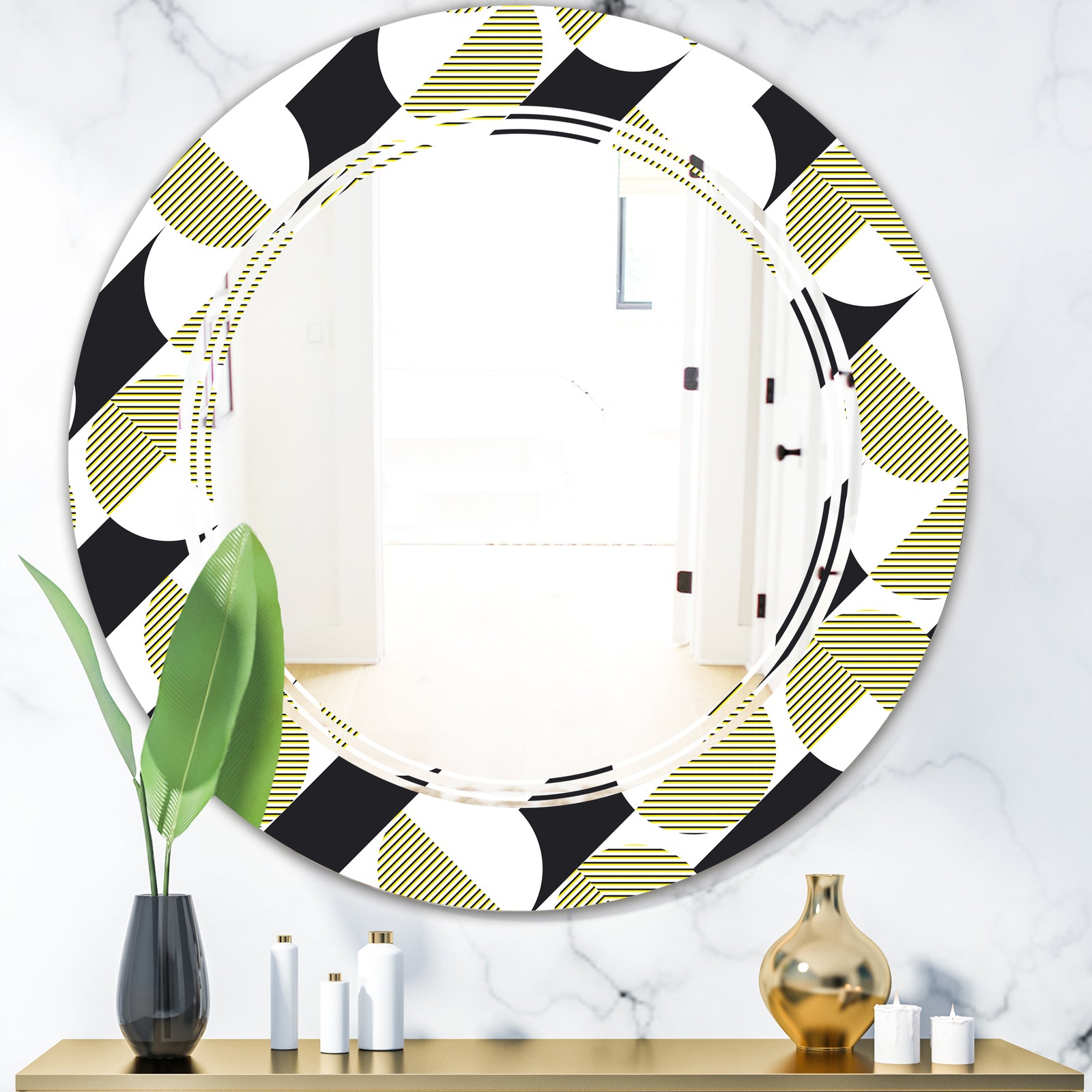 Circular Abstract Retro Geometric II - Modern Round or Oval Wall Mirror - Triple C