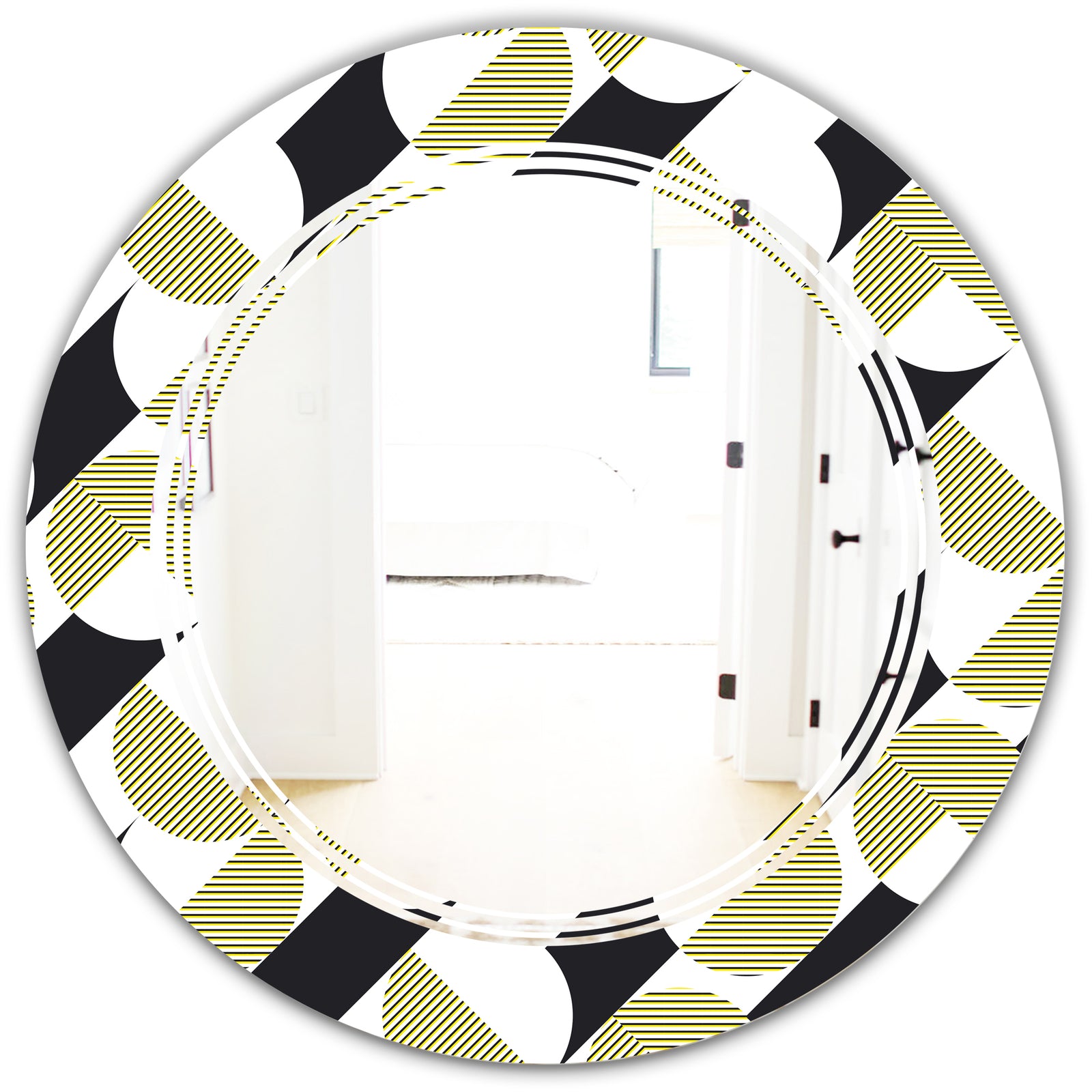 Circular Abstract Retro Geometric II - Modern Round or Oval Wall Mirror - Triple C