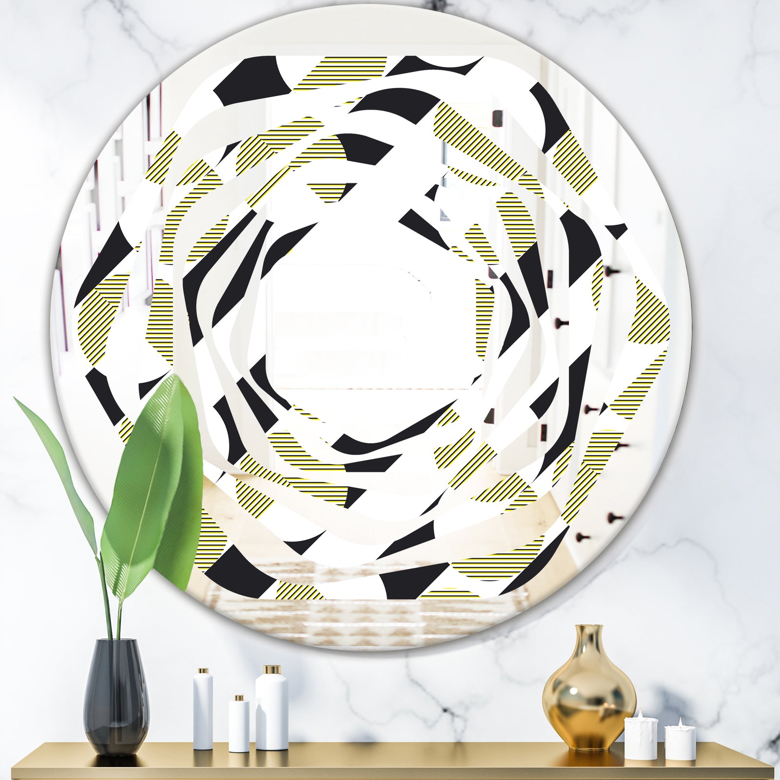 Circular Abstract Retro Geometric II - Modern Round or Oval Wall Mirror - Whirl