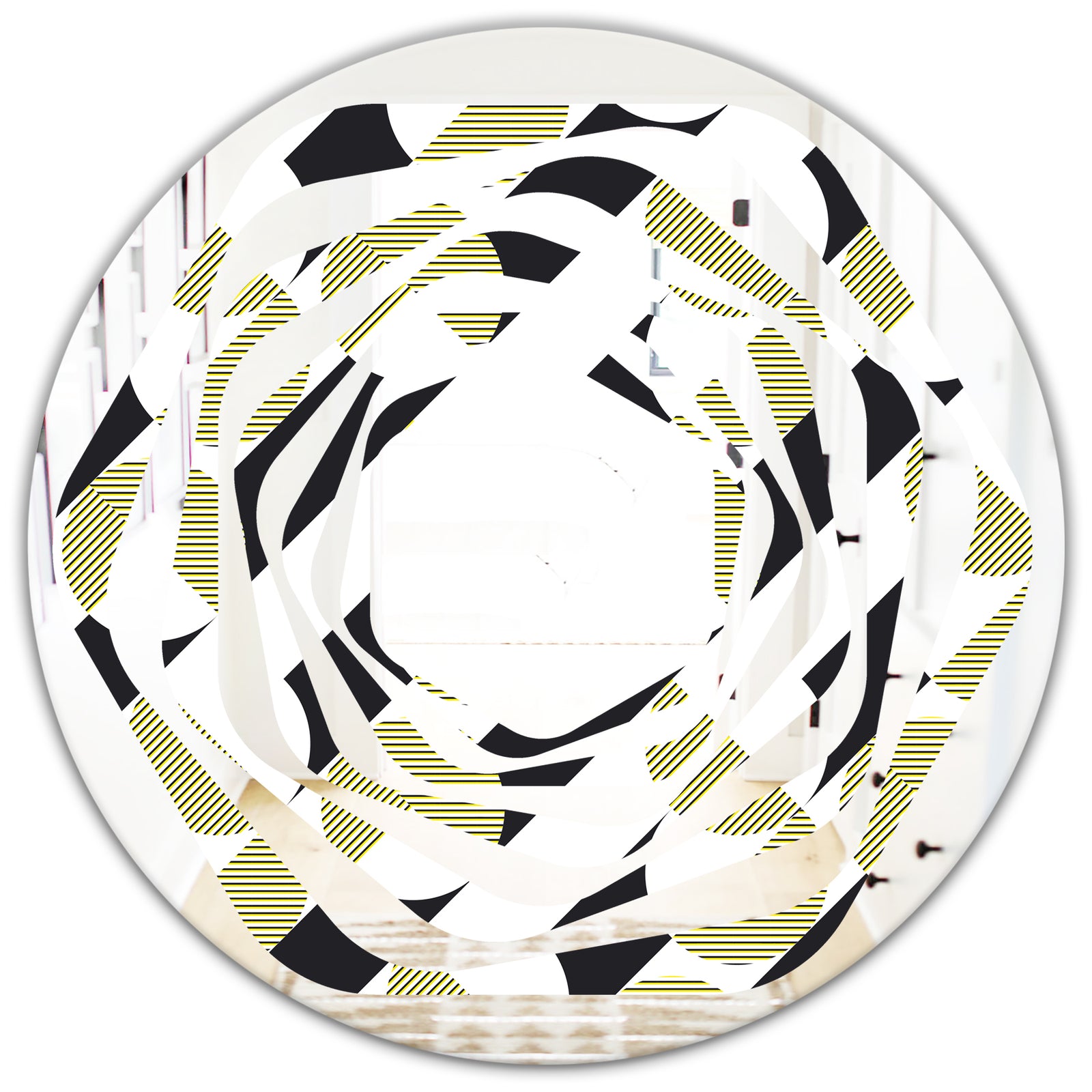 Circular Abstract Retro Geometric II - Modern Round or Oval Wall Mirror - Whirl