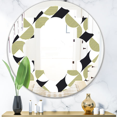 Circular Abstract Retro Geometric II - Modern Round or Oval Wall Mirror - Quatrefoil
