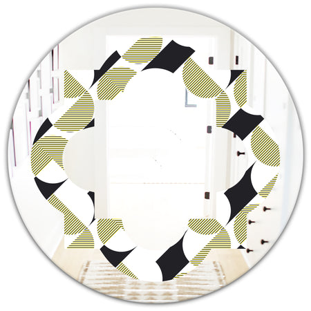 Circular Abstract Retro Geometric II - Modern Round or Oval Wall Mirror - Quatrefoil