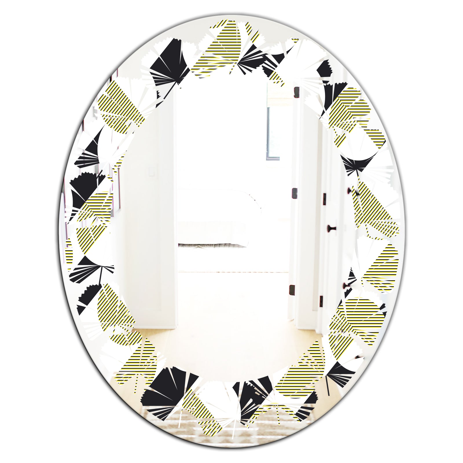 Circular Abstract Retro Geometric II - Modern Round or Oval Wall Mirror - Leaves