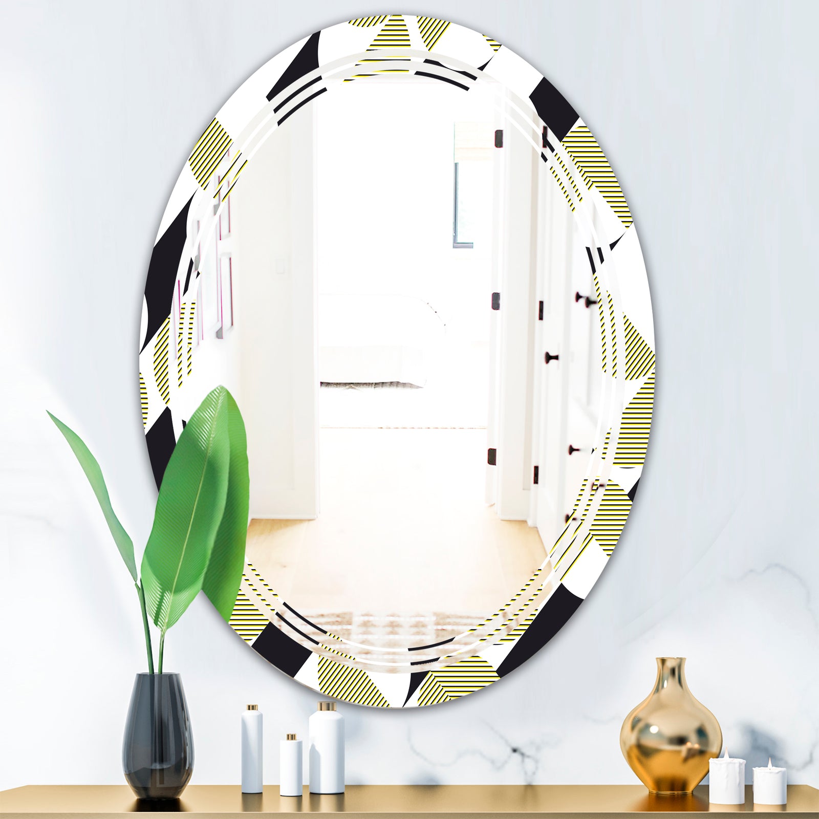 Circular Abstract Retro Geometric II - Modern Round or Oval Wall Mirror - Triple C