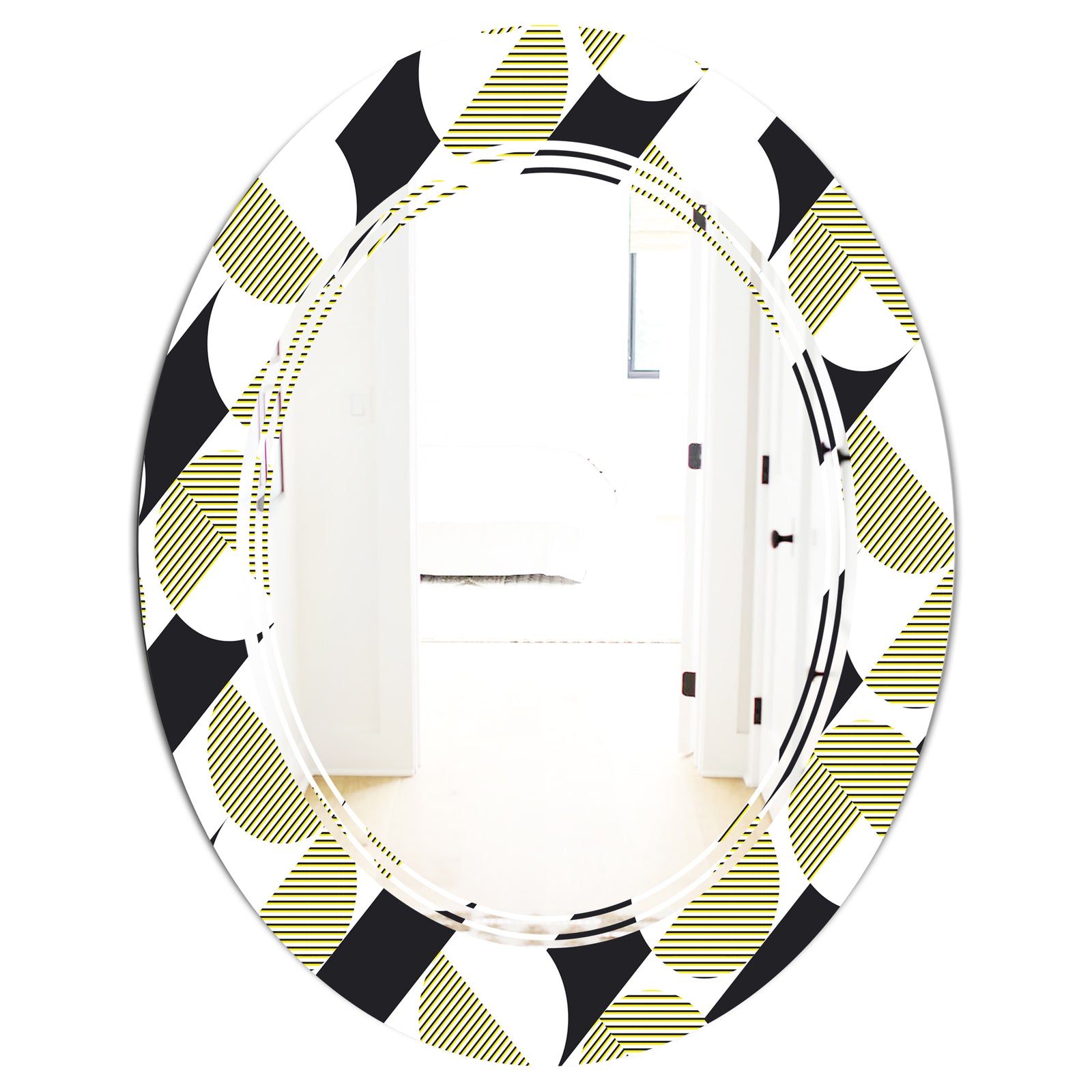 Circular Abstract Retro Geometric II - Modern Round or Oval Wall Mirror - Triple C