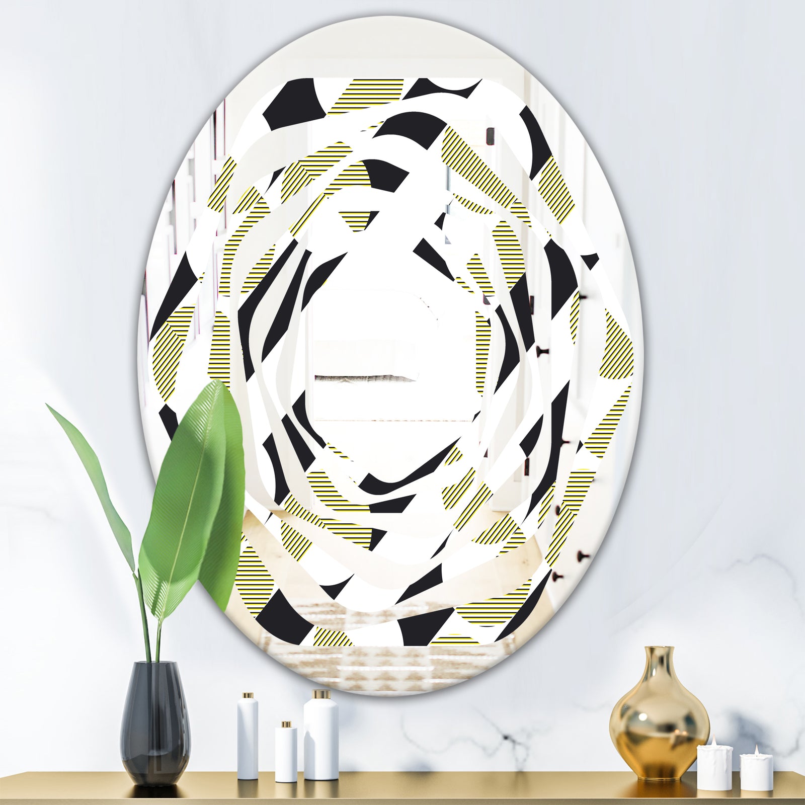 Circular Abstract Retro Geometric II - Modern Round or Oval Wall Mirror - Whirl