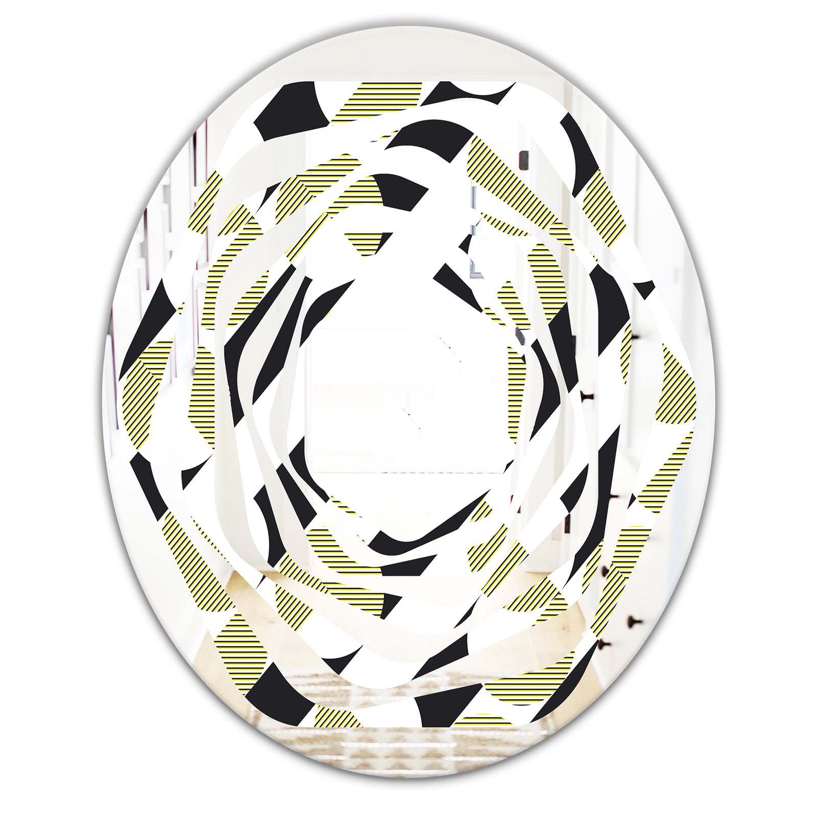 Circular Abstract Retro Geometric II - Modern Round or Oval Wall Mirror - Whirl