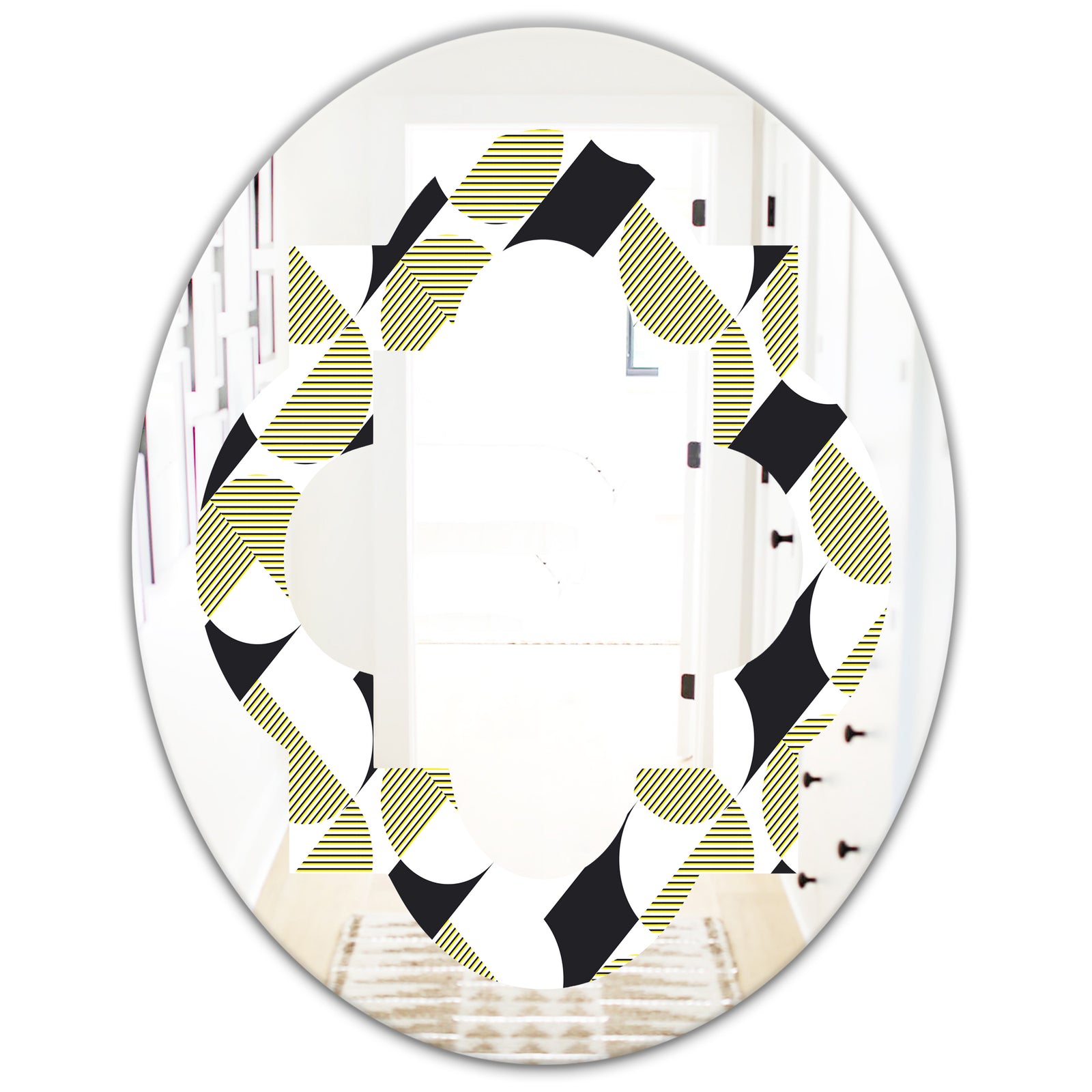 Circular Abstract Retro Geometric II - Modern Round or Oval Wall Mirror - Quatrefoil