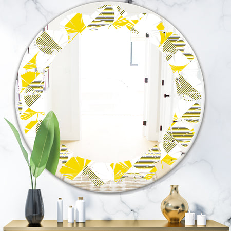 Abstract Retro Geometric II - Modern Round or Oval Wall Mirror - Leaves