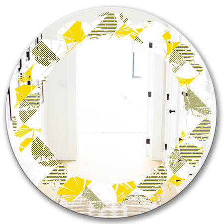 Abstract Retro Geometric II - Modern Round or Oval Wall Mirror - Leaves