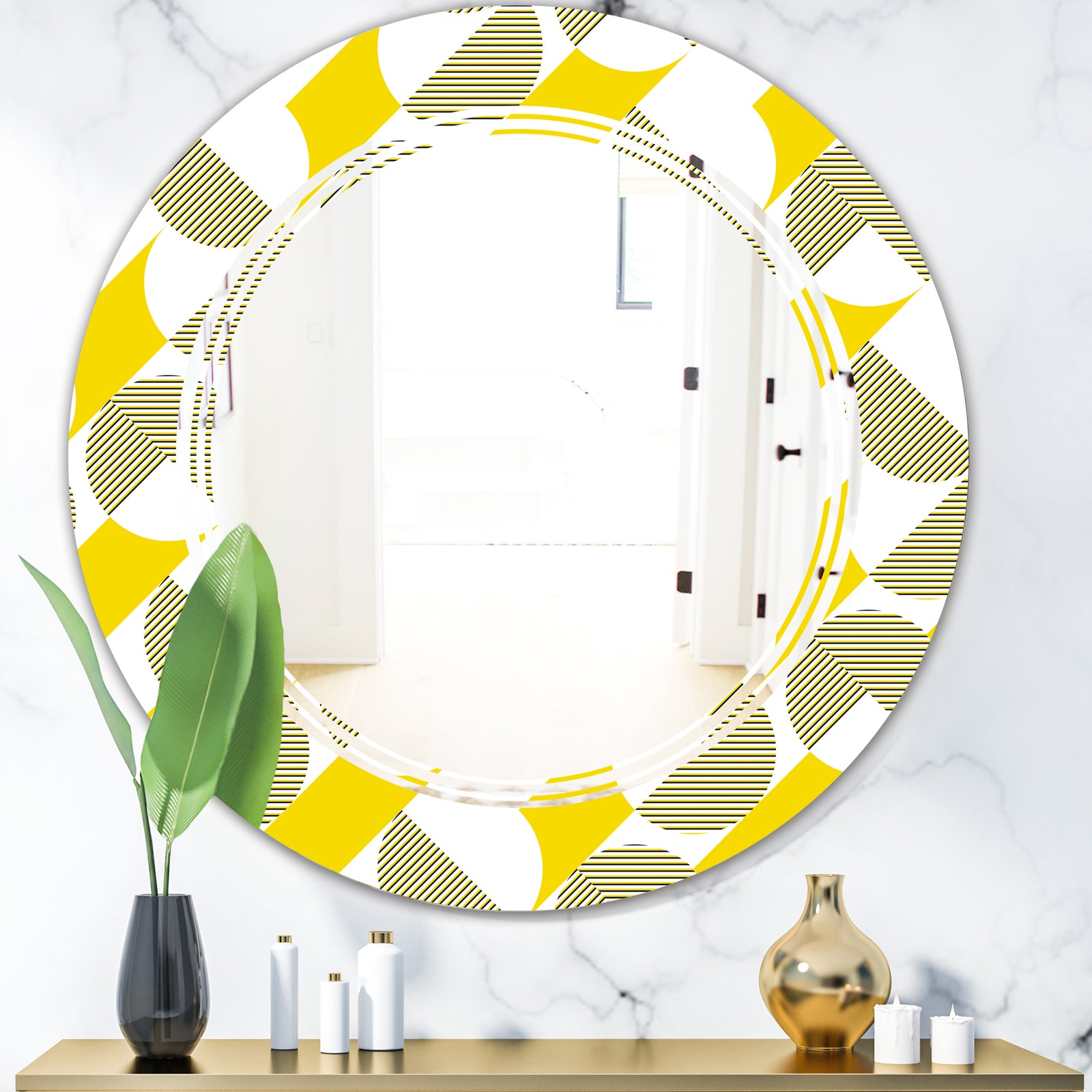 Abstract Retro Geometric II - Modern Round or Oval Wall Mirror - Triple C