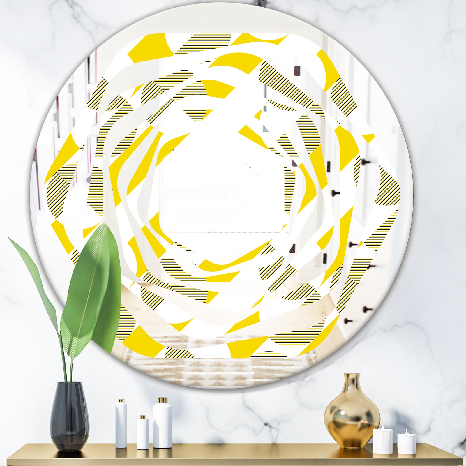 Abstract Retro Geometric II - Modern Round or Oval Wall Mirror - Whirl