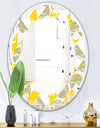 Abstract Retro Geometric II - Modern Round or Oval Wall Mirror - Leaves