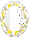 Abstract Retro Geometric II - Modern Round or Oval Wall Mirror - Leaves