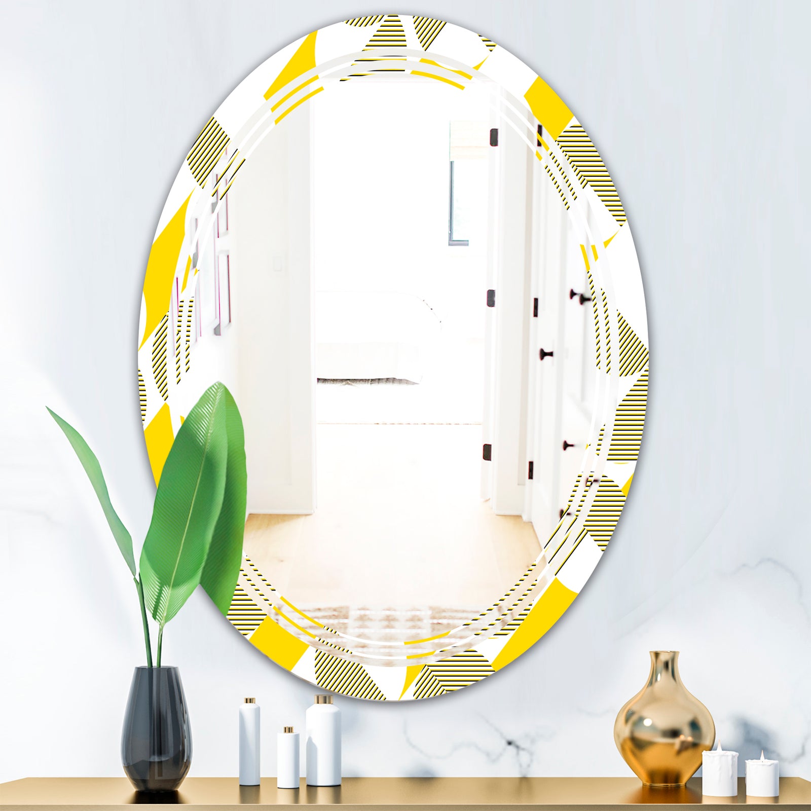 Abstract Retro Geometric II - Modern Round or Oval Wall Mirror - Triple C