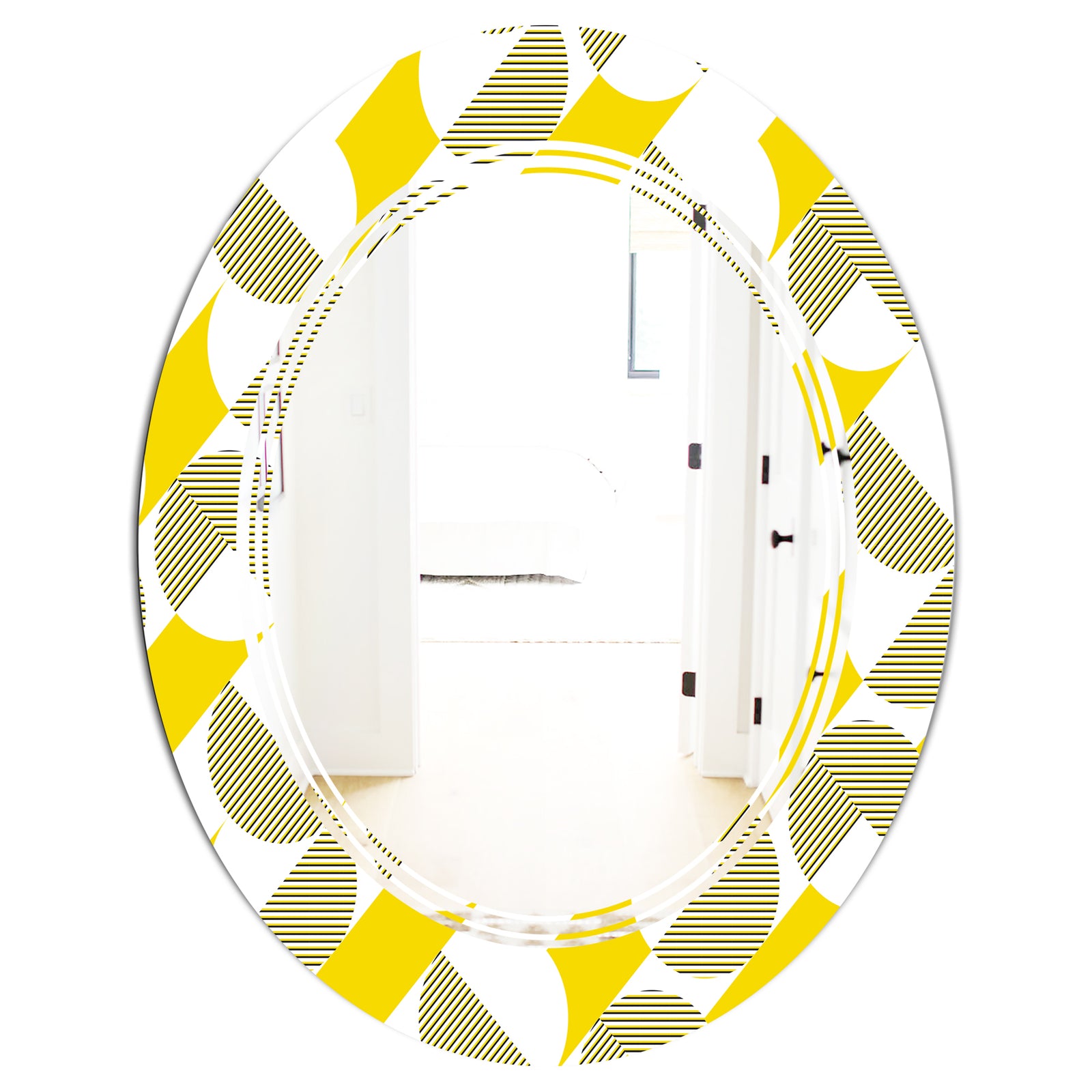 Abstract Retro Geometric II - Modern Round or Oval Wall Mirror - Triple C