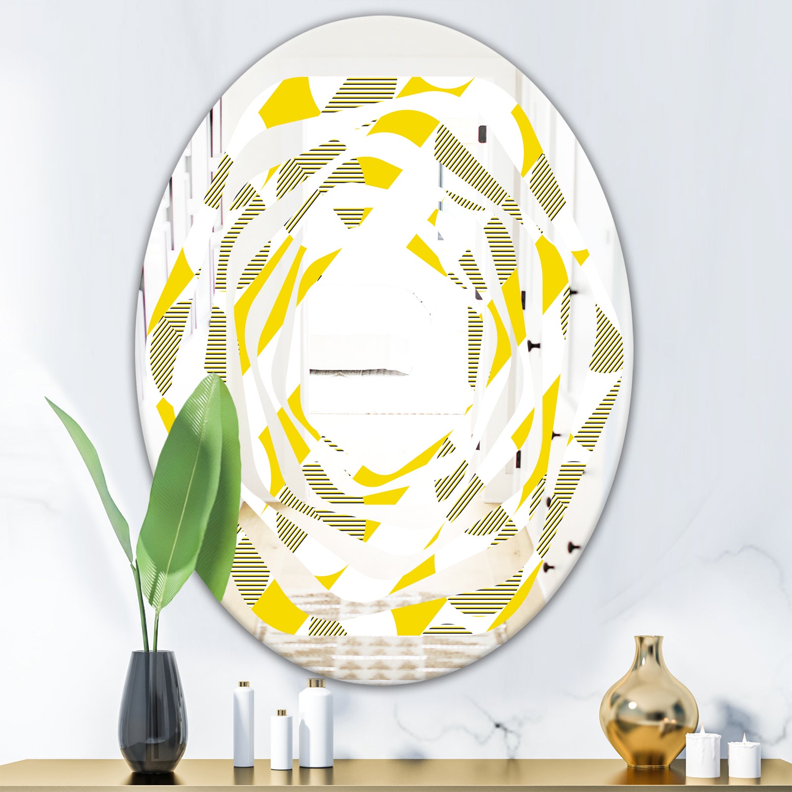 Abstract Retro Geometric II - Modern Round or Oval Wall Mirror - Whirl