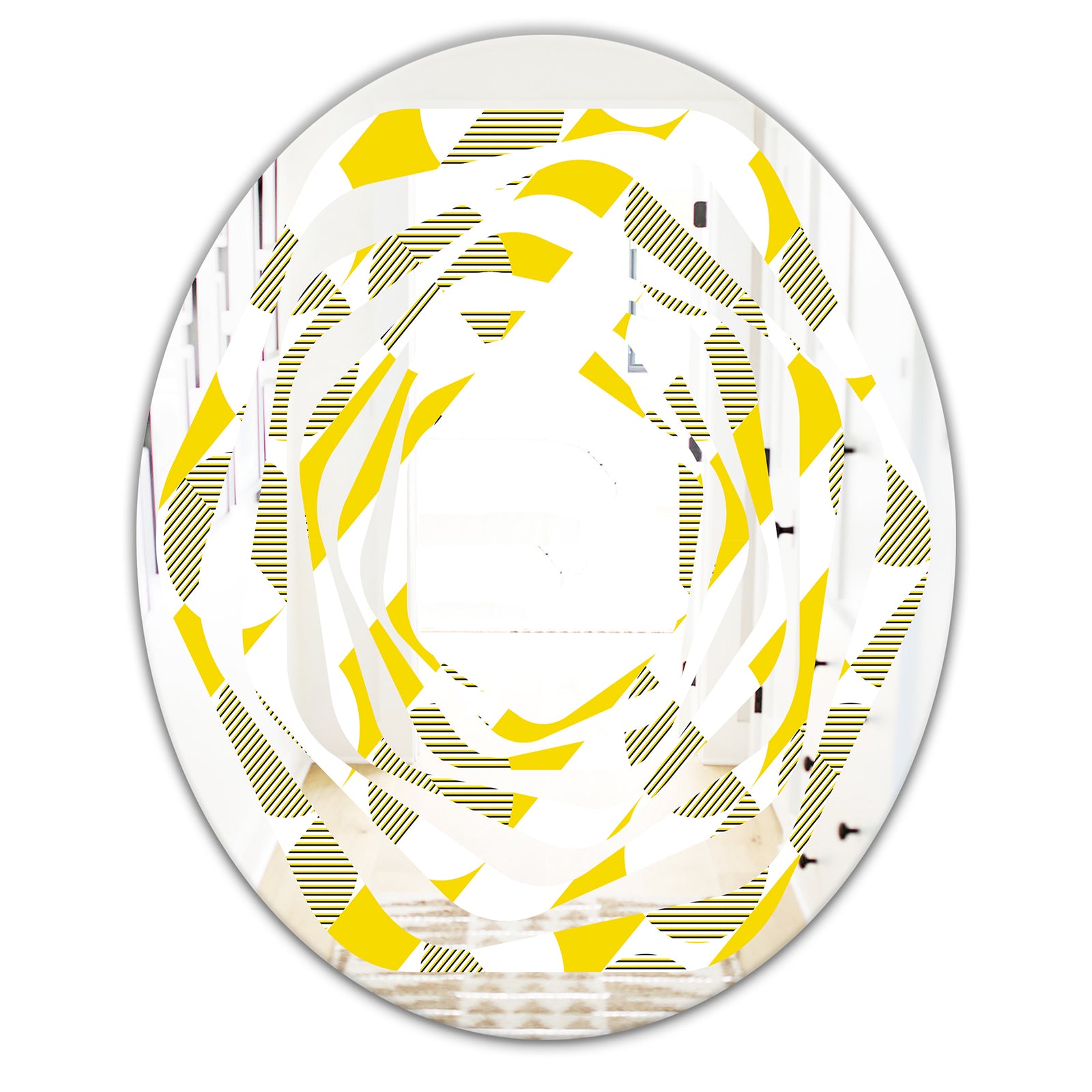 Abstract Retro Geometric II - Modern Round or Oval Wall Mirror - Whirl