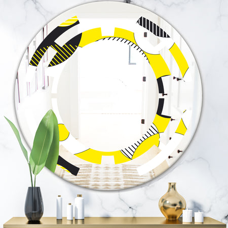 Circular Abstract Retro Geometric I - Modern Round or Oval Wall Mirror - Space