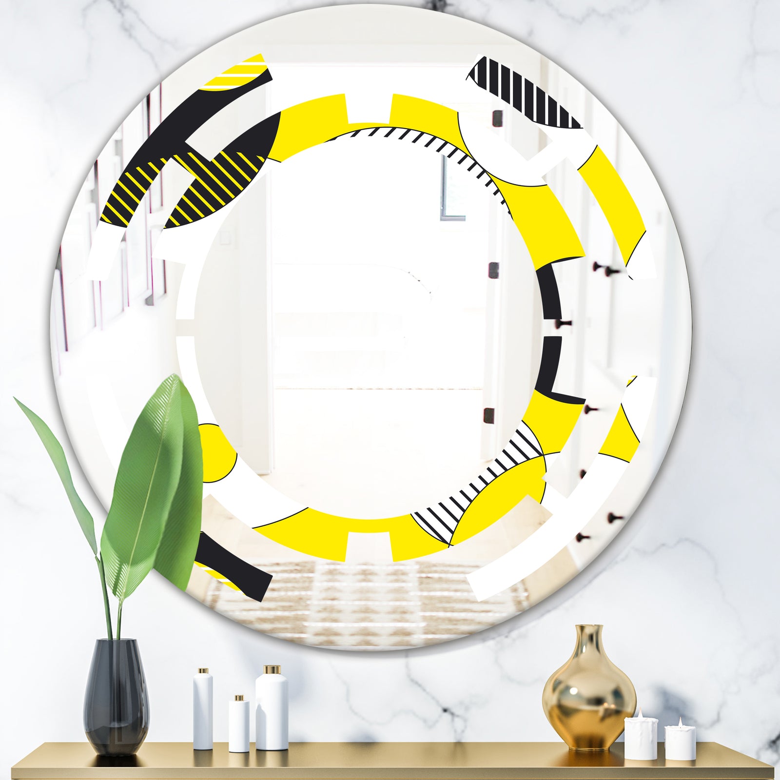 Circular Abstract Retro Geometric I - Modern Round or Oval Wall Mirror - Space