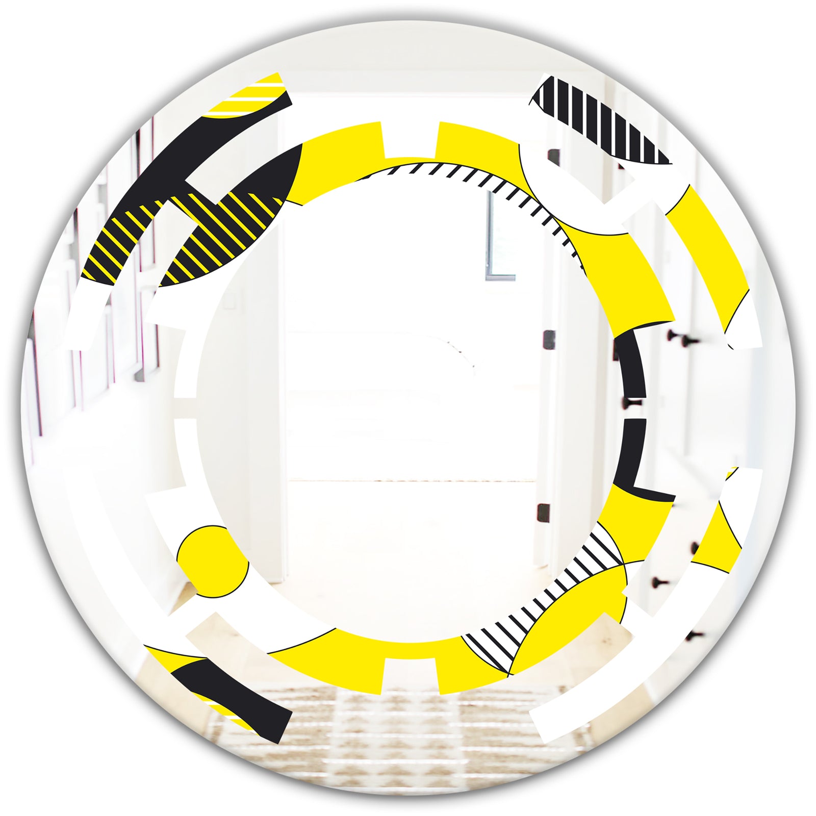 Circular Abstract Retro Geometric I - Modern Round or Oval Wall Mirror - Space