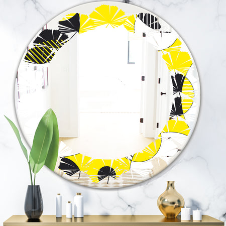 Circular Abstract Retro Geometric I - Modern Round or Oval Wall Mirror - Leaves