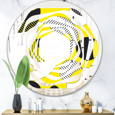 Circular Abstract Retro Geometric I - Modern Round or Oval Wall Mirror - Whirl