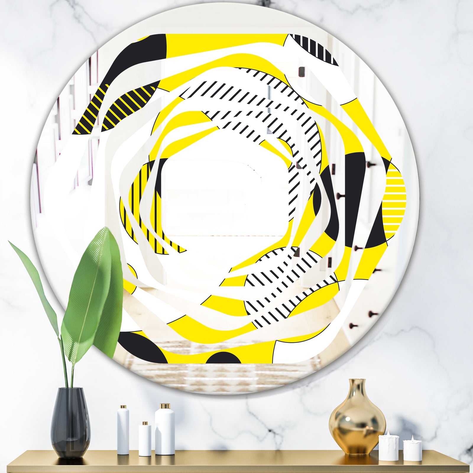 Circular Abstract Retro Geometric I - Modern Round or Oval Wall Mirror - Whirl