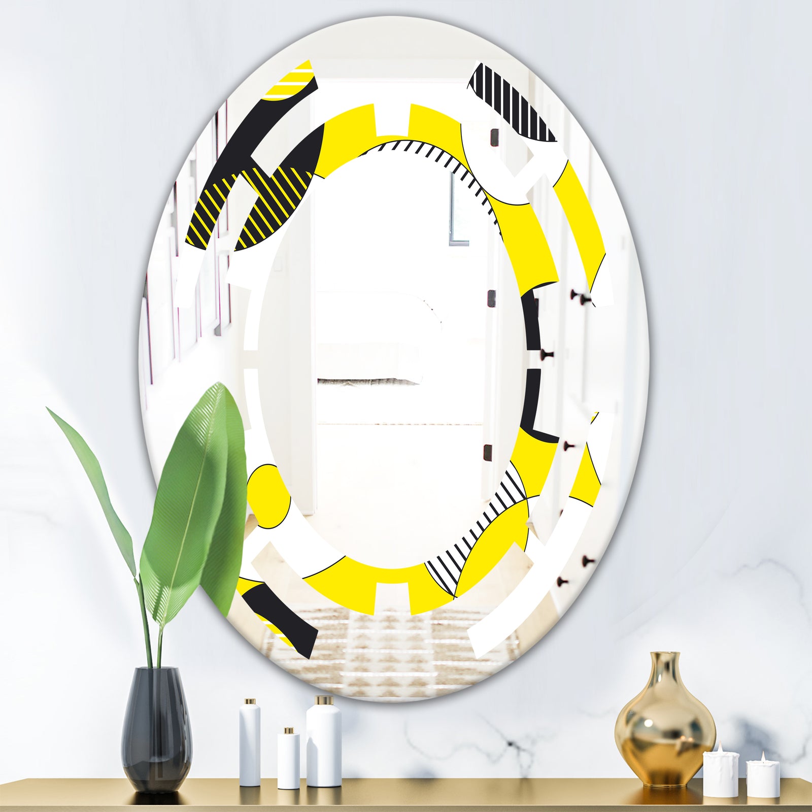 Circular Abstract Retro Geometric I - Modern Round or Oval Wall Mirror - Space