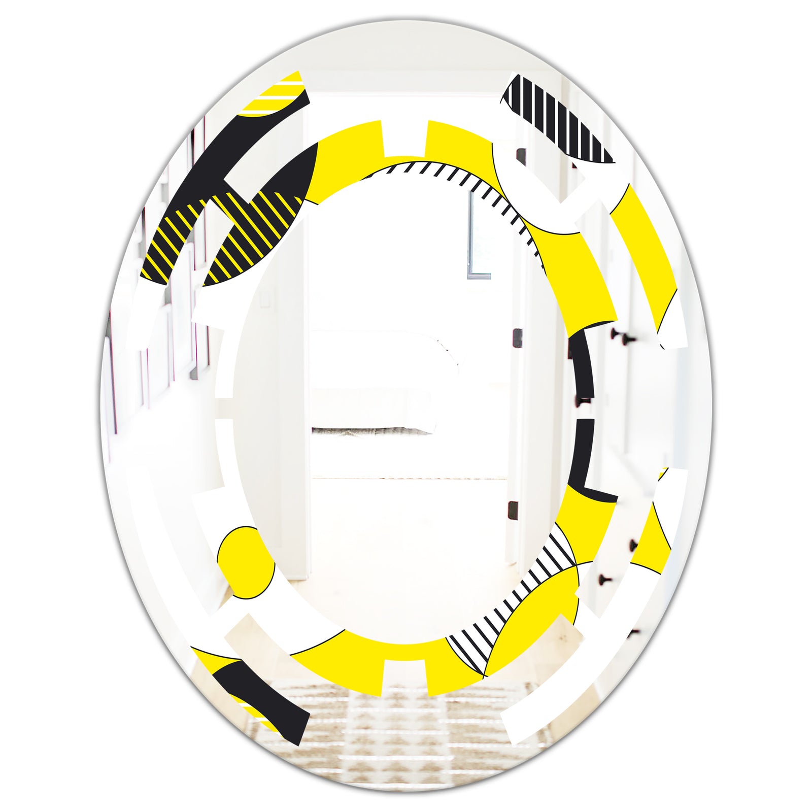 Circular Abstract Retro Geometric I - Modern Round or Oval Wall Mirror - Space