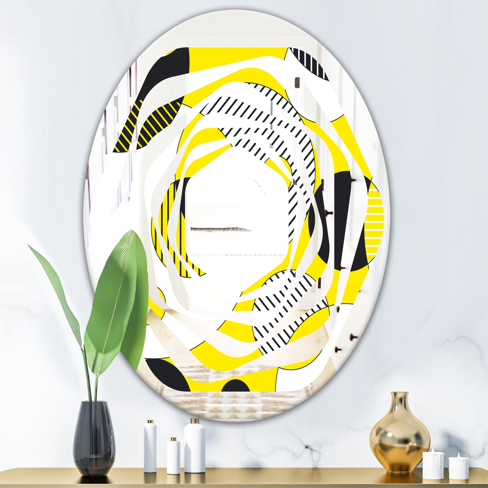 Circular Abstract Retro Geometric I - Modern Round or Oval Wall Mirror - Whirl
