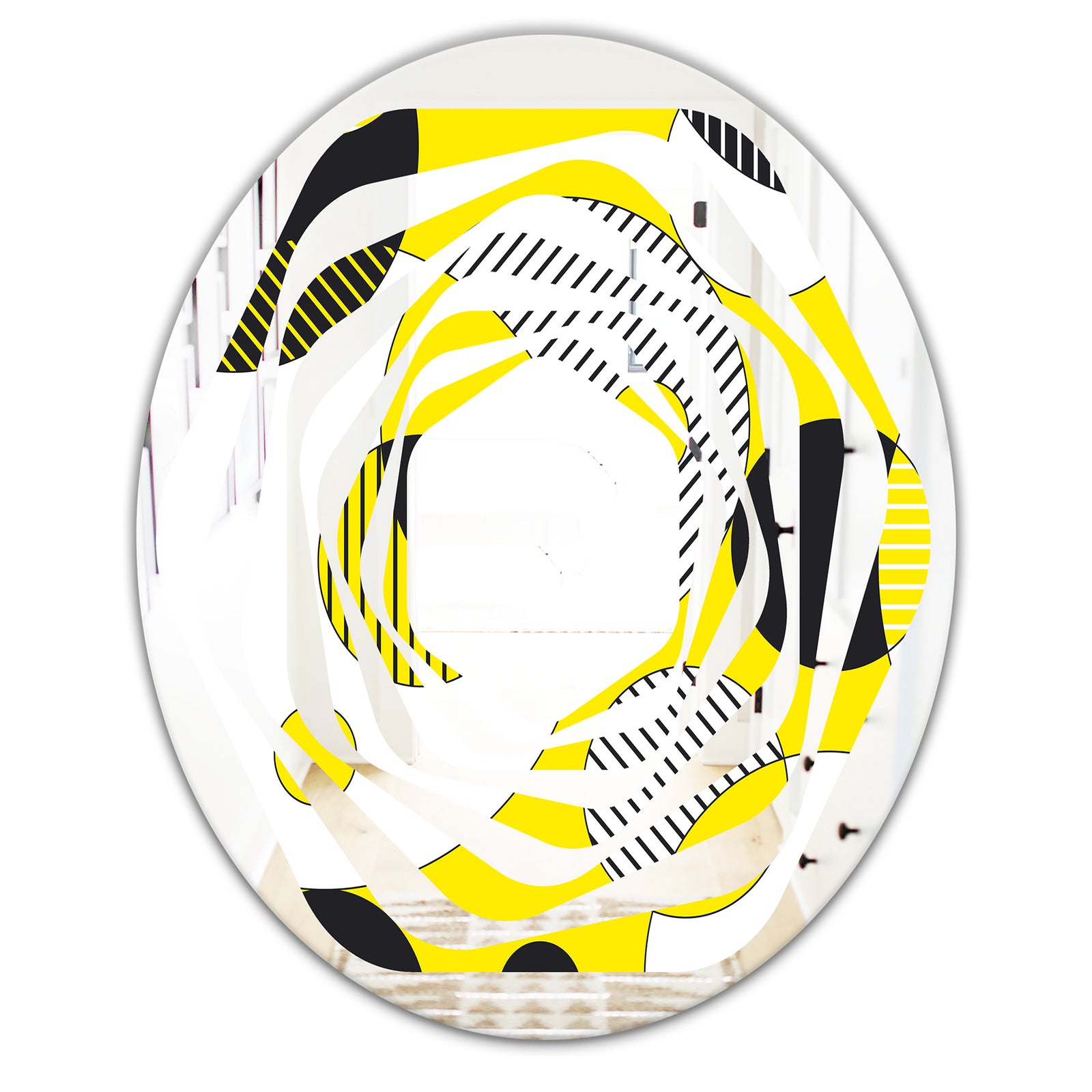 Circular Abstract Retro Geometric I - Modern Round or Oval Wall Mirror - Whirl