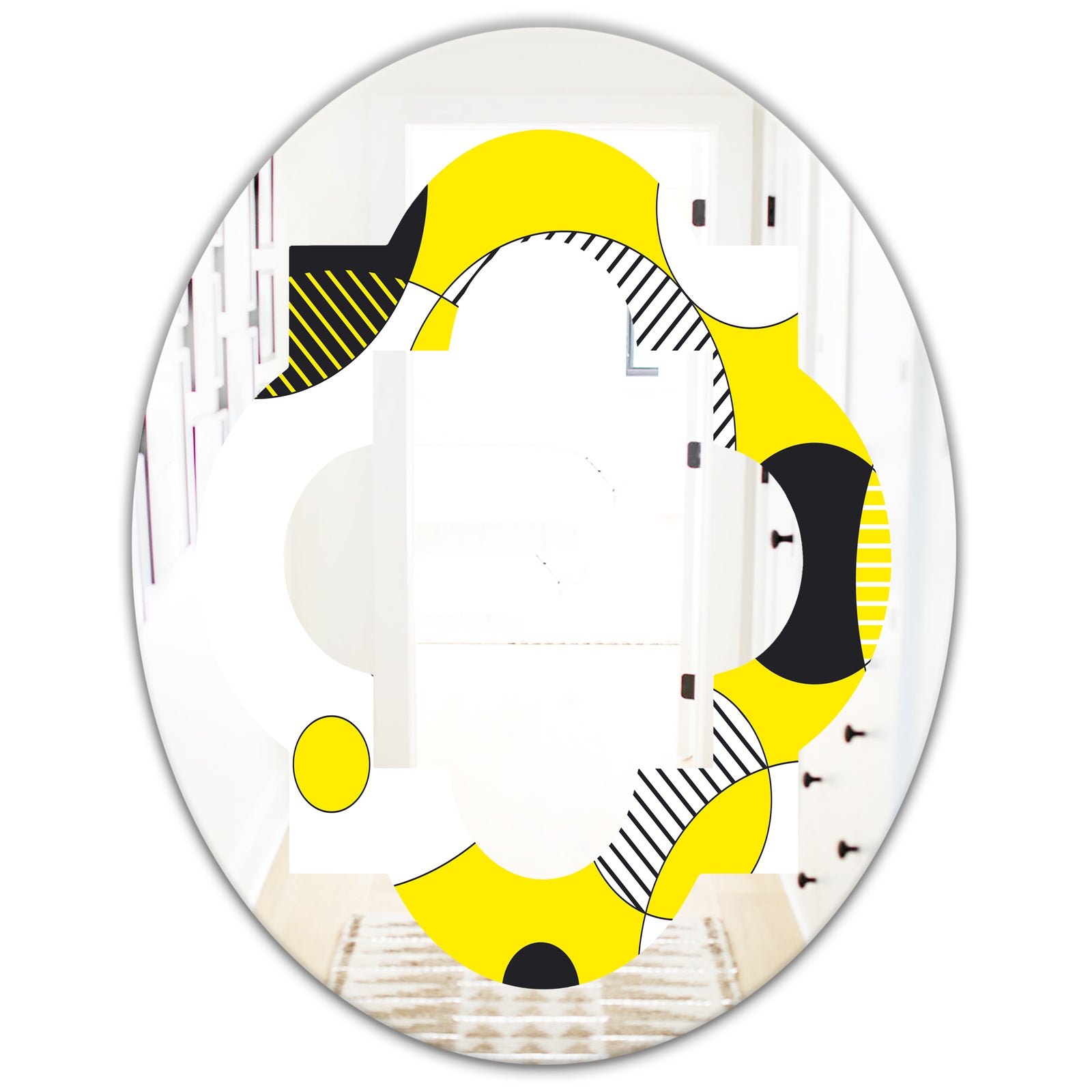 Circular Abstract Retro Geometric I - Modern Round or Oval Wall Mirror - Quatrefoil