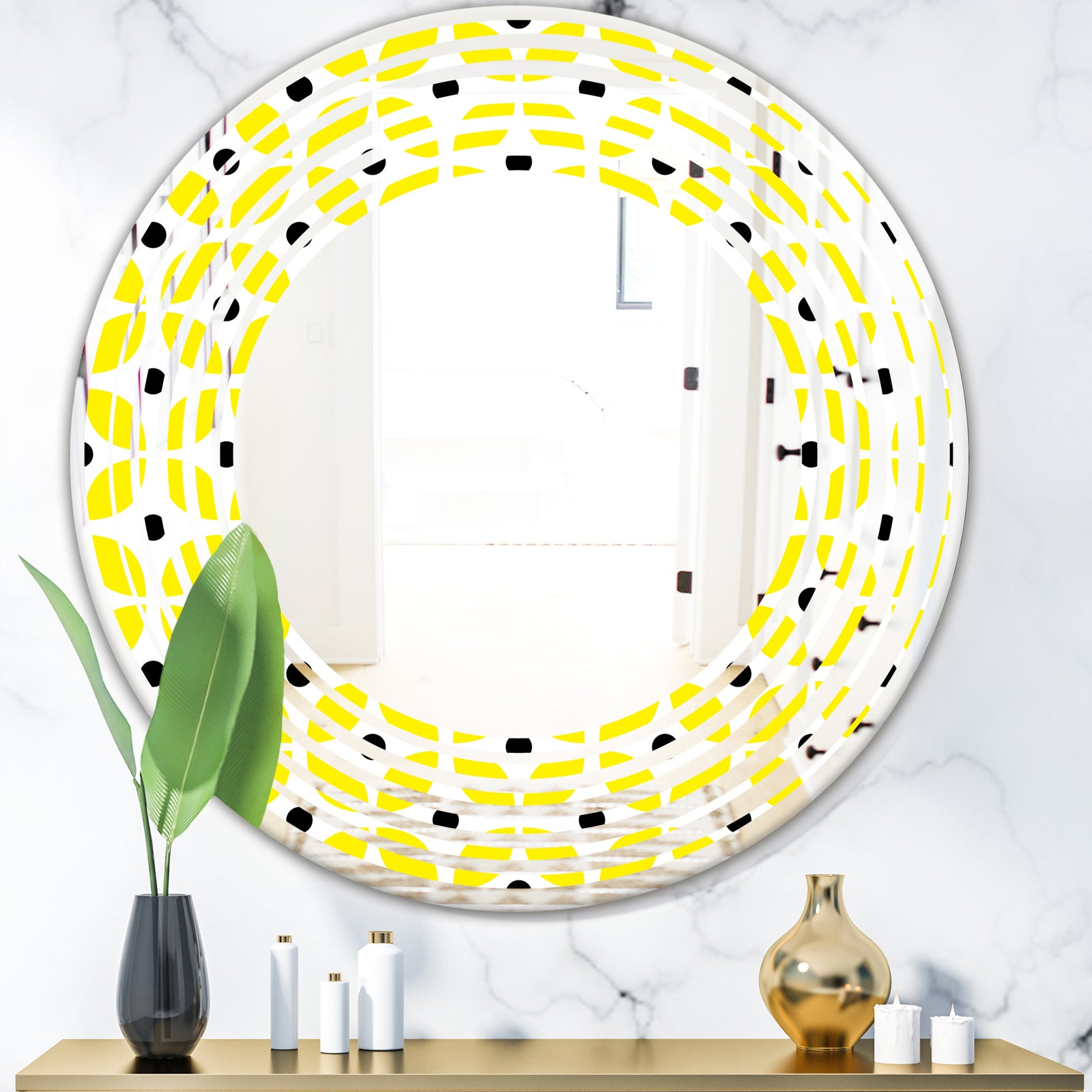 Retro Geometric Design I - Modern Round or Oval Wall Mirror - Wave