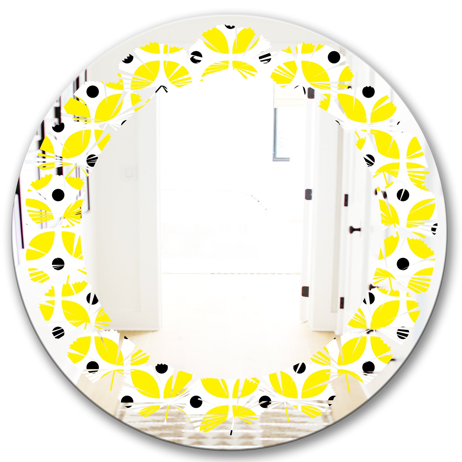 Retro Geometric Design I - Modern Round or Oval Wall Mirror - Leaves