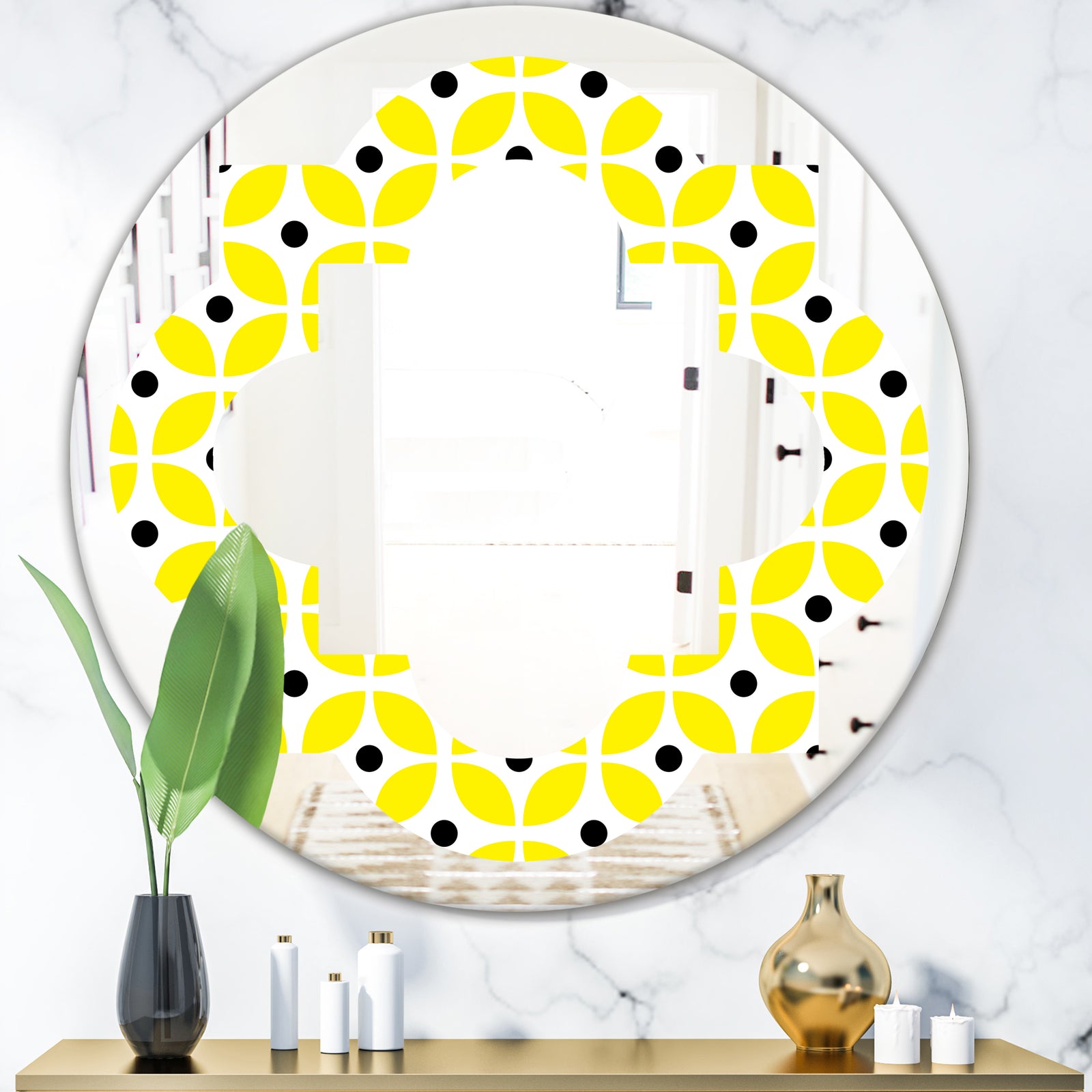Retro Geometric Design I - Modern Round or Oval Wall Mirror - Quatrefoil