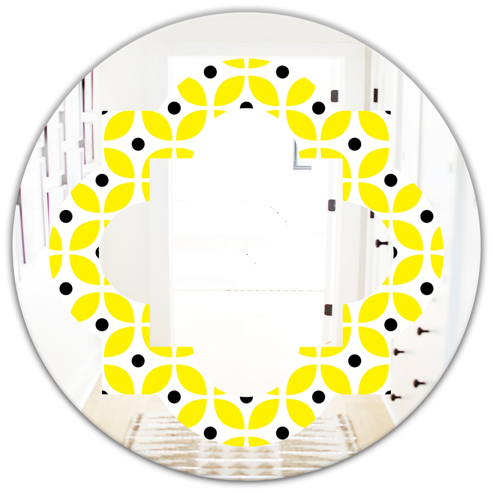 Retro Geometric Design I - Modern Round or Oval Wall Mirror - Quatrefoil